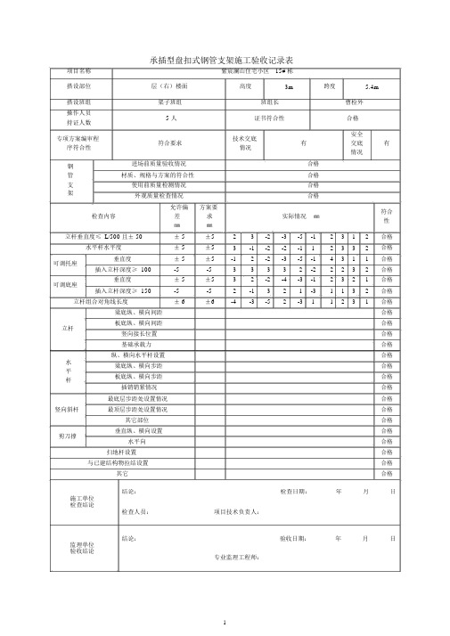 承插型盘扣式钢管支架施工验收记录表格(新)