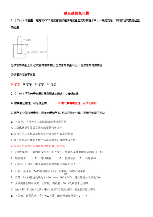 中考化学试题分类汇编碳及碳的氧化物