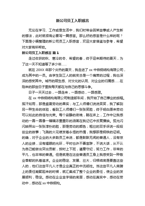 新公司员工入职感言（精选6篇）