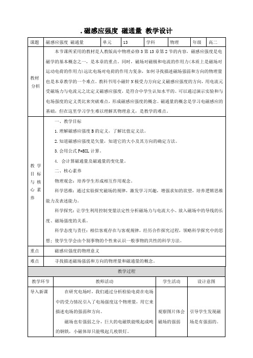 人教版高中物理必修3第13章第2节磁感应强度 磁通量教学设计