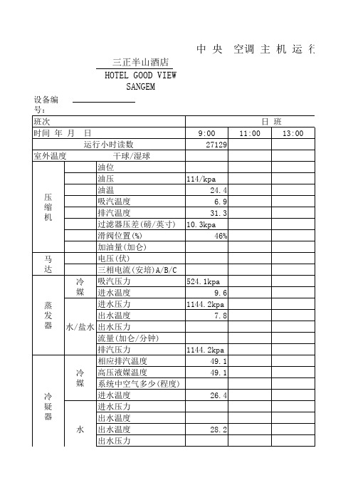 中央空调运行记录表