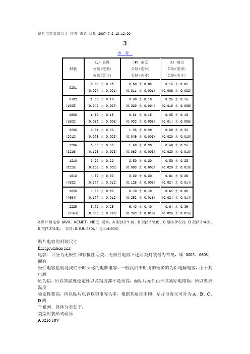 贴片电容封装尺寸