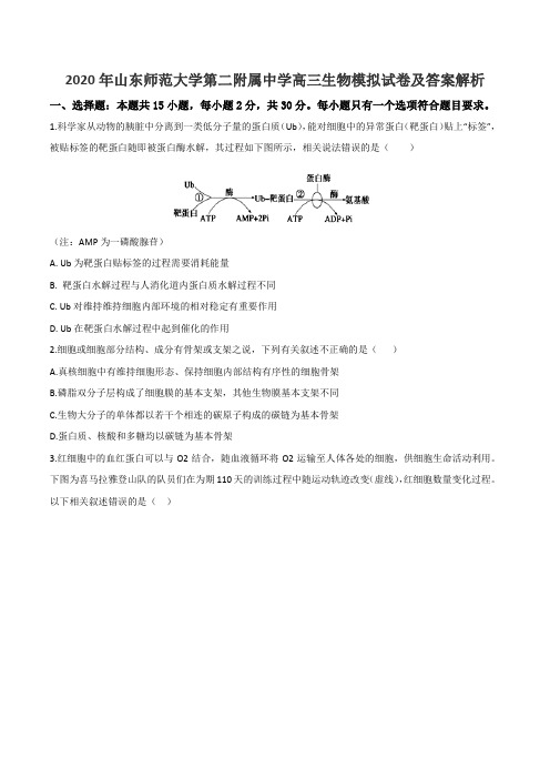 2020年山东师范大学第二附属中学高三生物模拟试卷及答案解析