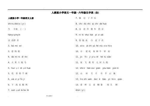 人版小学语文一至六年级生字表带拼音