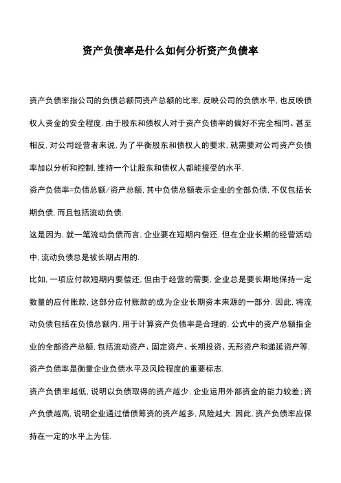 会计经验：资产负债率是什么如何分析资产负债率