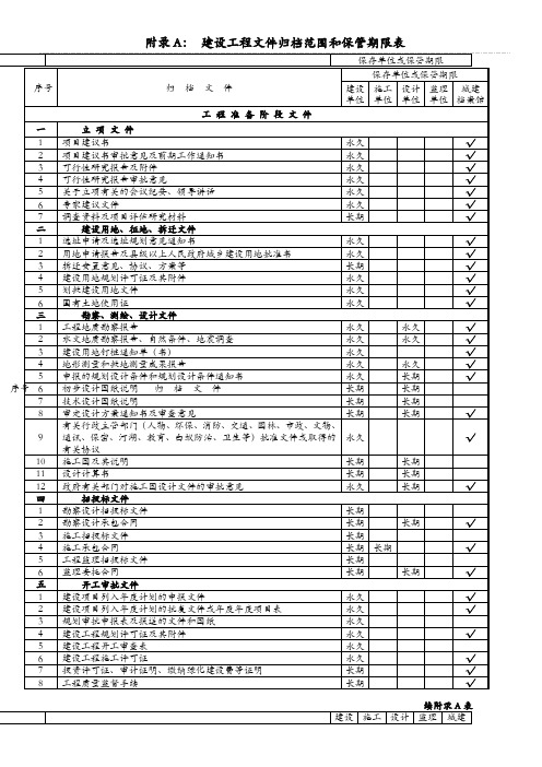 附录A《建设工程文件归档整理规范》GB-T50328 - 及附录A建设工程文件归档范围和保管期限表