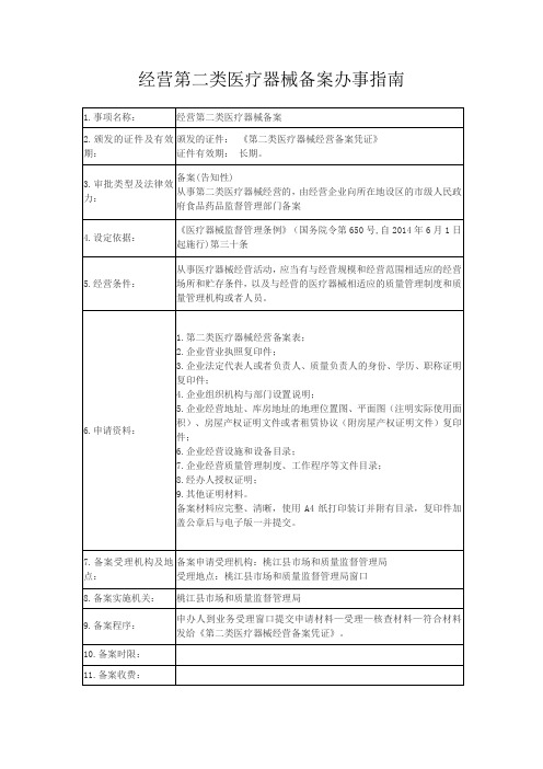 经营第二类医疗器械备案办事指南