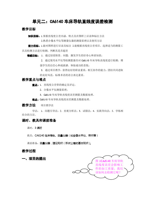 单元二CA6140车床导轨直线度误差检测教学目标知识目标1掌握