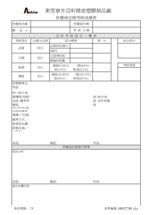 供应商定期考核成绩表R01