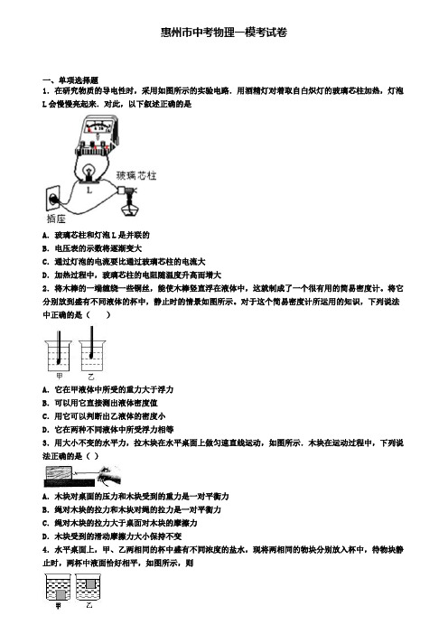 惠州市中考物理一模考试卷