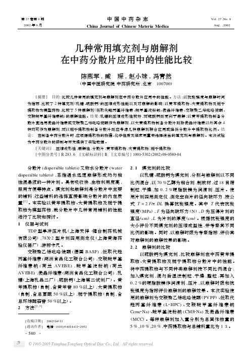 几种常用填充剂与崩解剂在中药分散片应用中的性能比较