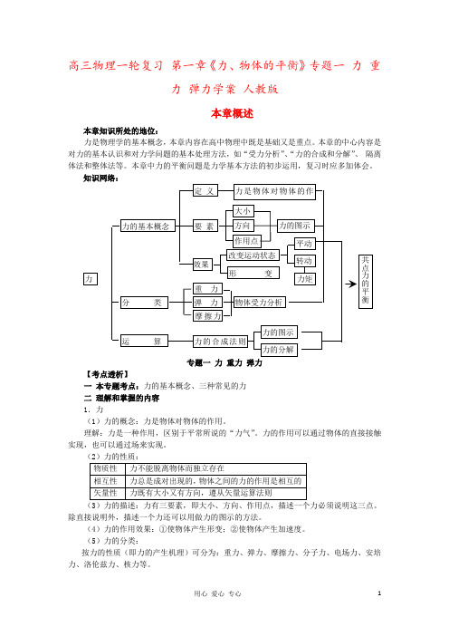 高三物理一轮复习 第一章《力、物体的平衡》专题一 力 重力 弹力学案 人教版