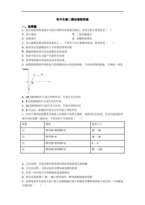 初中生物二模试卷附答案