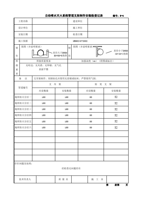 管道支架制作安装检查记录