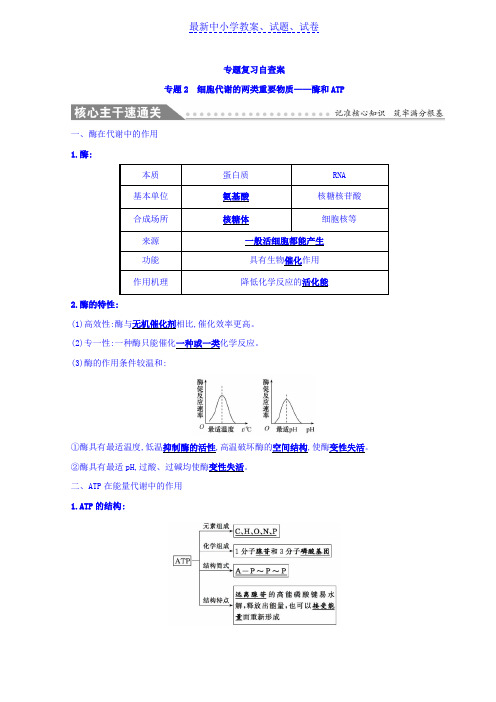 高中生物二轮复习练习：专题二 细胞代谢的两类重要物质——酶和ATP 专题复习自查案 专题2含答案.doc