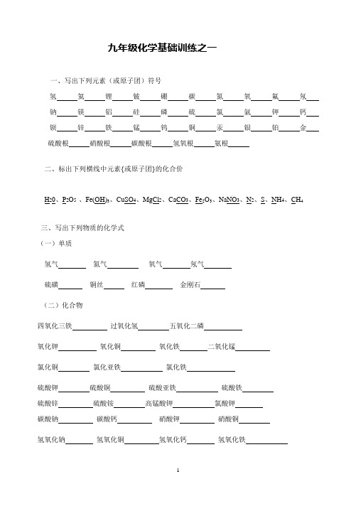 基础训练之一化学式书写习题