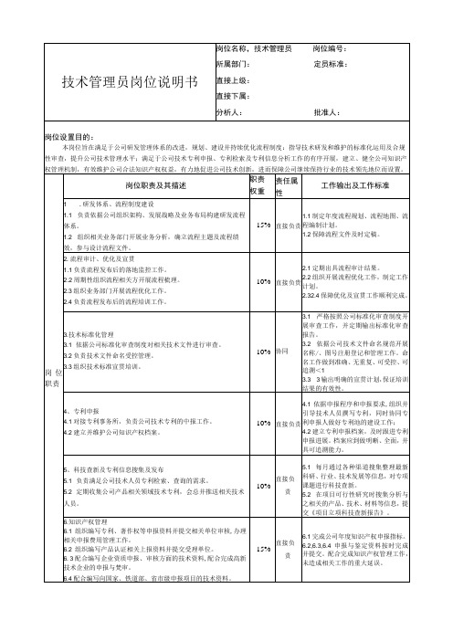 技术管理员岗位说明书