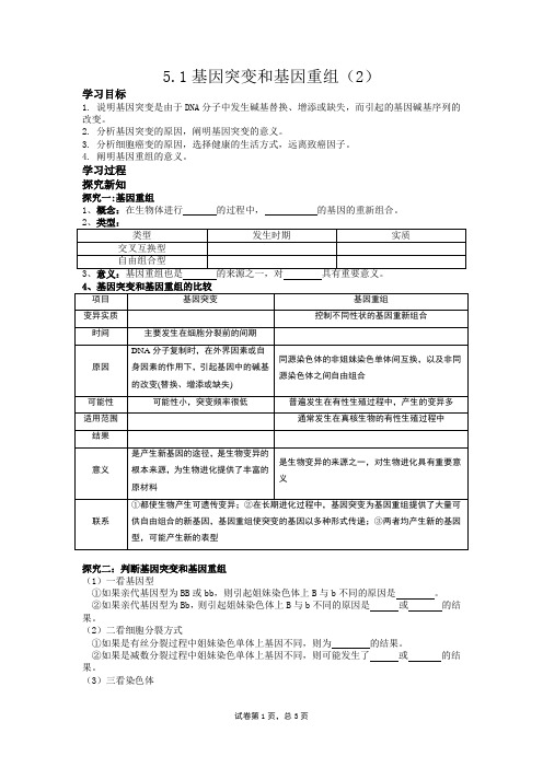 5.1基因突变和基因重组学案高一生物人教版必修二