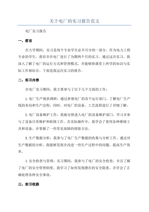 关于电厂的实习报告范文