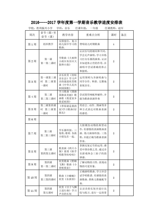 第一学期音乐教学进度表