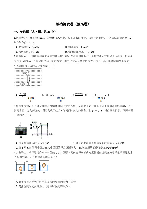 2020年春人教版物理八年级下册第十章浮力测试卷 (Word精编版,包含答案)