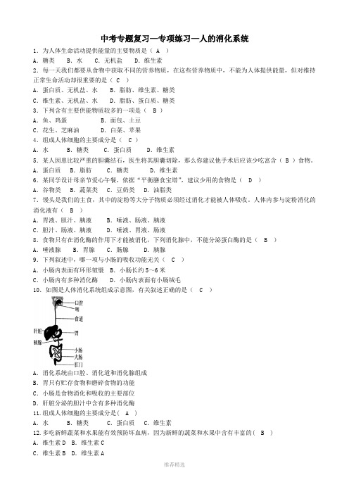 初中生物中考复习—5人的消化系统——有答案参考word