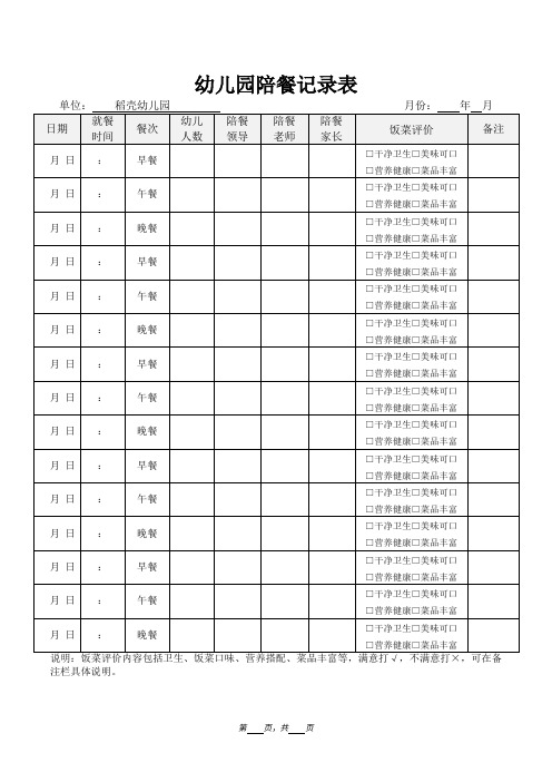 幼儿园老师家长陪餐记录表