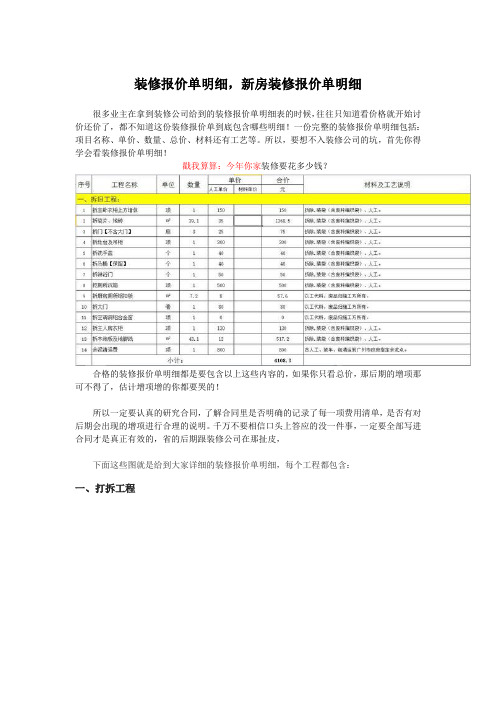 装修报价单明细,新房装修报价单明细