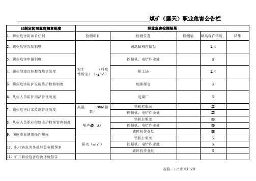 煤矿(露天)职业危害公告栏