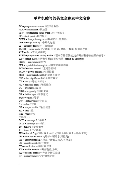 单片机缩写的英文全称及中文名称