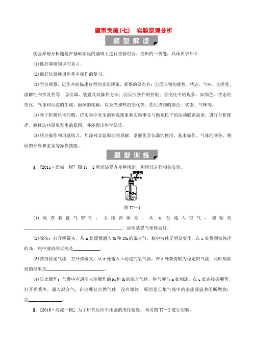 北京市2020中考化学基础复习：题型突破七实验原理分析习题_含答案