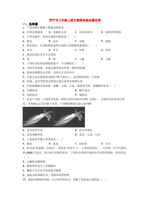 西宁市八年级上册生物期末综合题试卷