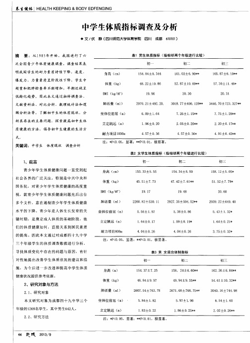 中学生体质指标调查及分析