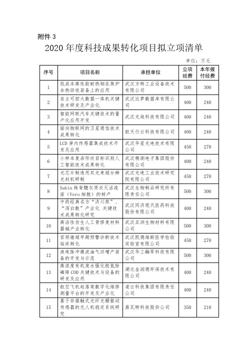 2020年度科技成果转化项目拟立项清单【模板】