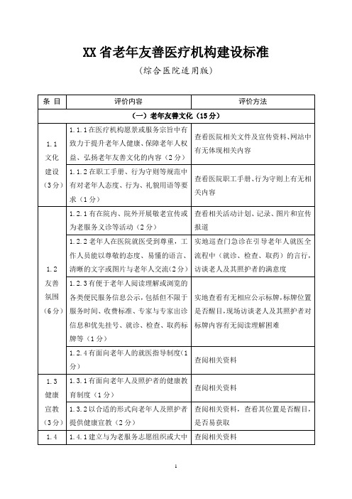 老年友善医疗机构建设标准(综合医院适用版)