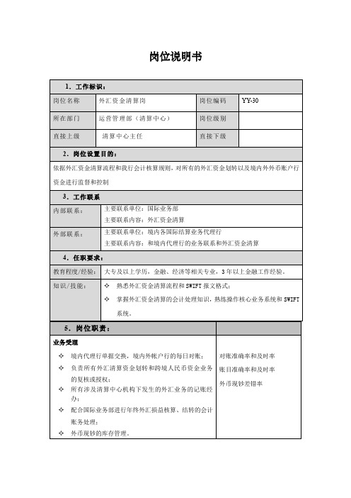 29 清算中心外汇资金清算岗(派驻)