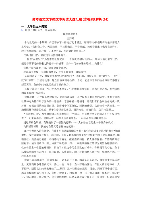 高考语文文学类文本阅读真题汇编(含答案)解析(14)