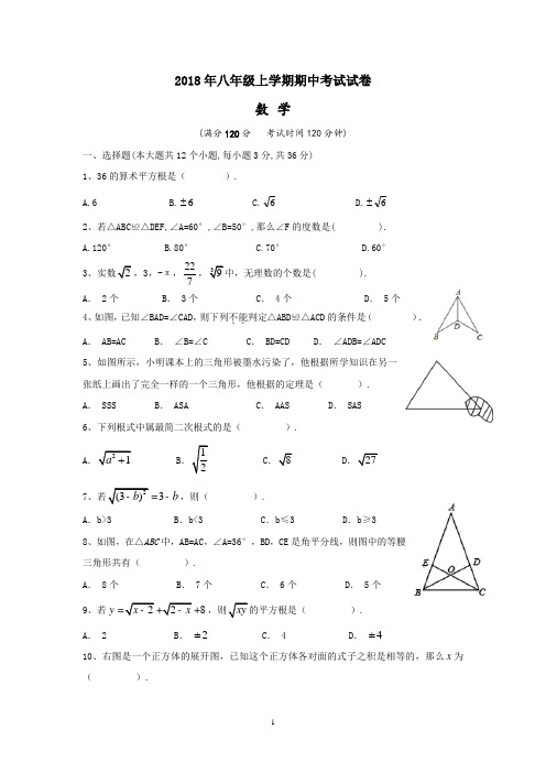 2018年八年级上学期期中考试