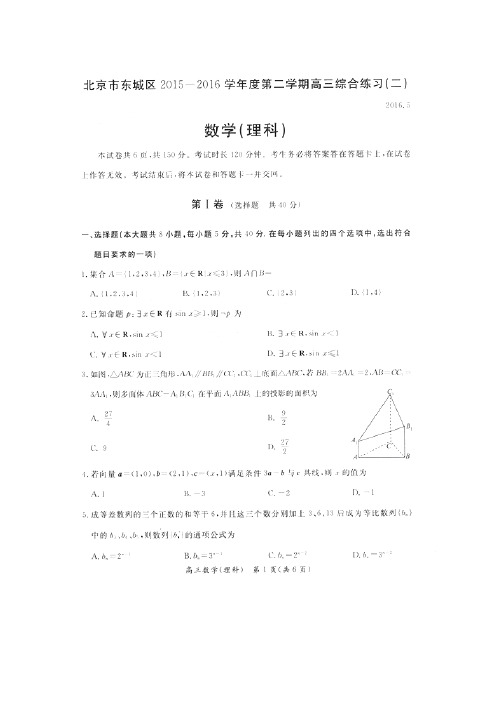 北京市东城区届高三月综合练习理科数学试题二含答案