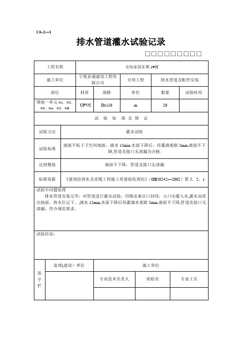 排水管道灌水试验【范本模板】