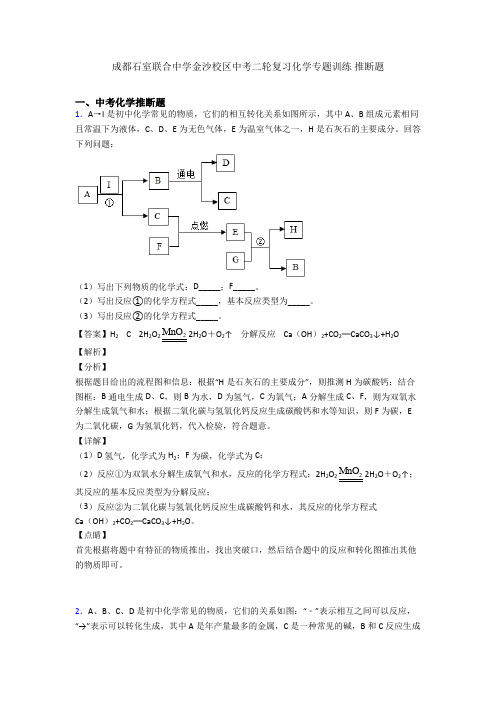 成都石室联合中学金沙校区中考二轮复习化学专题训练 推断题