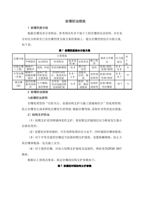 岩爆防治措施