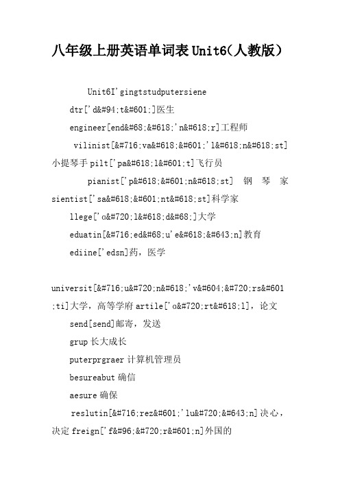 八年级上册英语单词表Unit6(人教版)