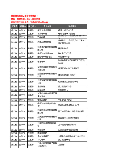 新版浙江省金华市兰溪市玻璃店企业公司商家户名录单联系方式地址大全34家