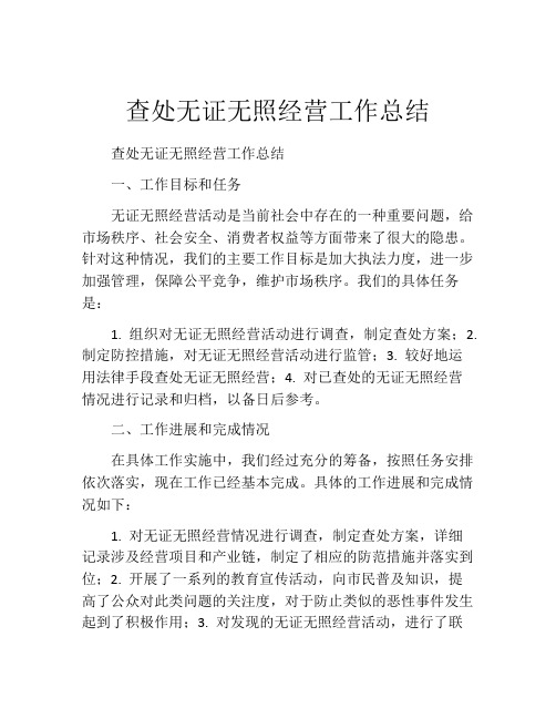 查处无证无照经营工作总结