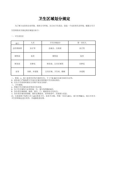 公司卫生区域划分