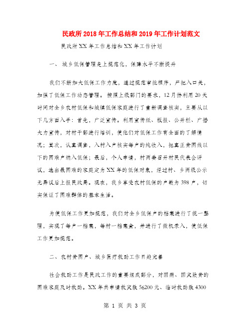 民政所2018年工作总结和2019年工作计划范文
