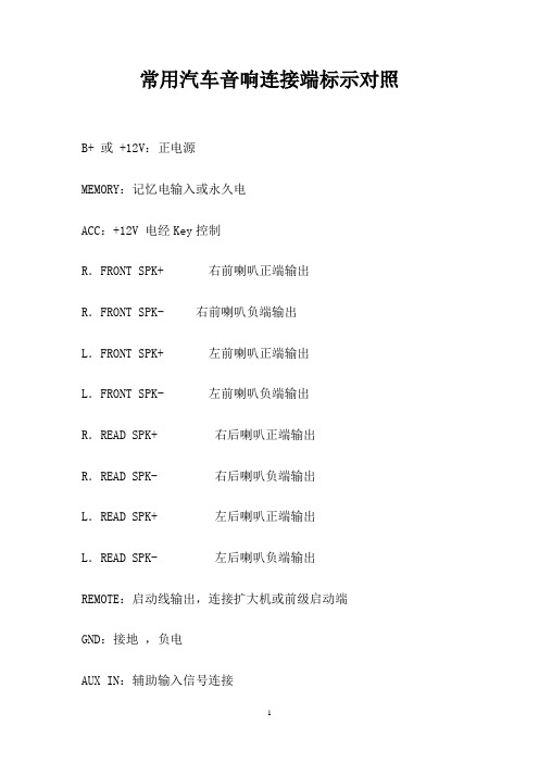 常用汽车音响连接端标示对照