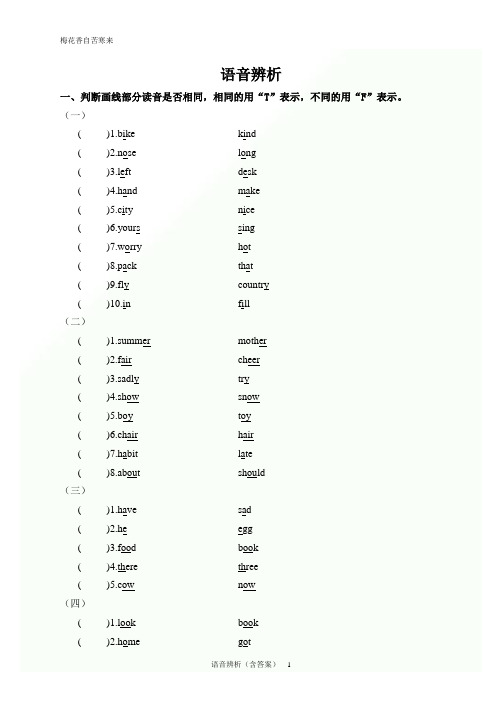 小升初英语专项复习资料 语音辨析练习题