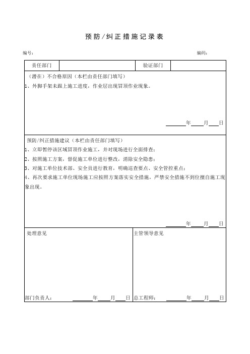 预防、纠正措施记录表